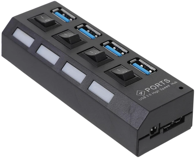 Main image of USB 3.0 Hub 4 Ports and Independent Power for Computer High-Speed USB Concentrator for Laptops and Desktops Black