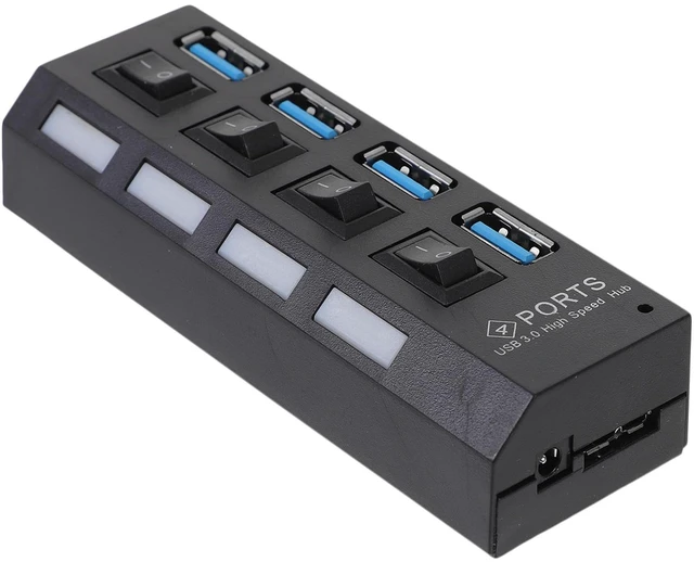 Main image of USB 3.0 Hub 4 Ports USB Concentrator with Independent Power Switches for Laptop and Desktop Black US Plug