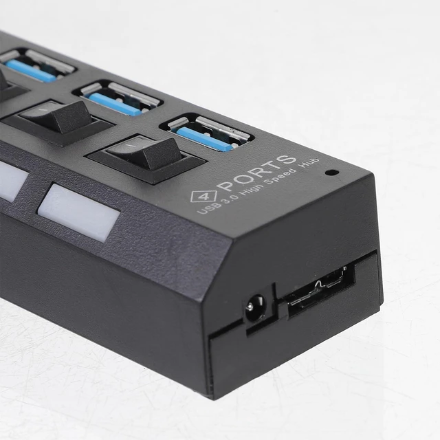 Alt view image 4 of 7 - USB 3.0 Hub 4 Ports USB Concentrator with Independent Power Switches for Laptop and Desktop Black US Plug