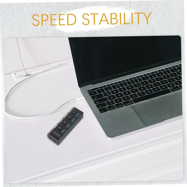 Alt view image 3 of 7 - USB 3.0 Hub 4 Ports Control Fast USB Concentrator for Laptop and PC Black Style for Personal and Office Applications