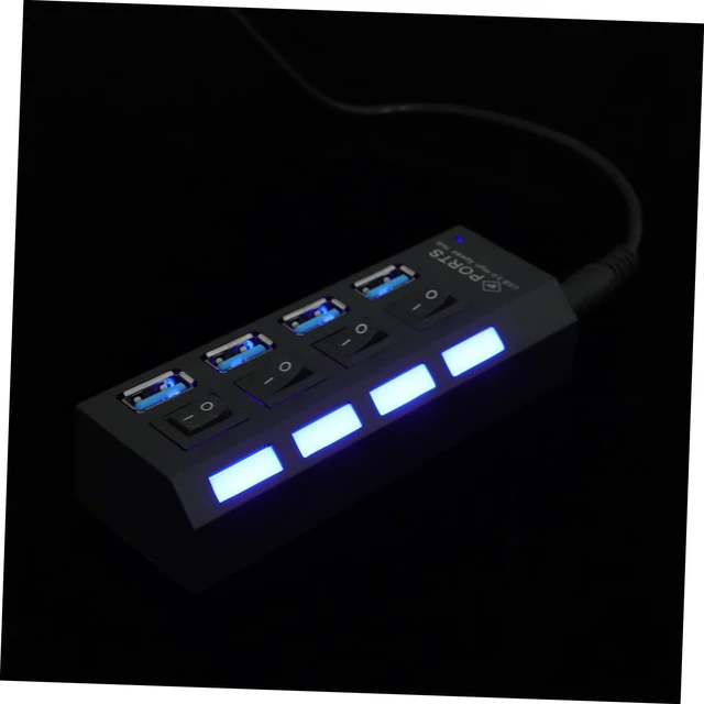 Main image of USB 3.0 Hub 4 Port Black ABS Concentrator with Independent Controls | External Power Interface, Overload Voltage Protection, Stable Speed, Minimalist Design for USB Device