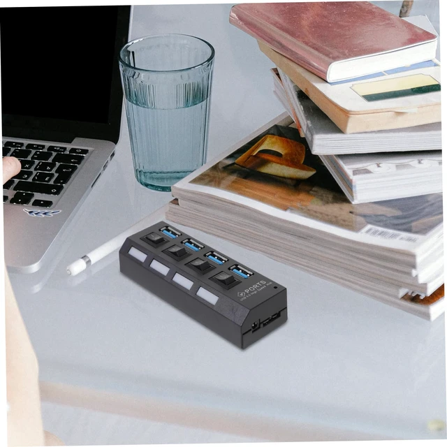Alt view image 3 of 7 - USB 3.0 Hub 4 Port Black ABS Concentrator with Independent Controls | External Power Interface, Overload Voltage Protection, Stable Speed, Minimalist Design for USB Device
