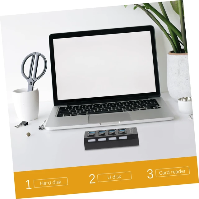 Alt view image 5 of 7 - USB 3.0 Hub 4 Port Black ABS Concentrator with Independent Controls | External Power Interface, Overload Voltage Protection, Stable Speed, Minimalist Design for USB Device