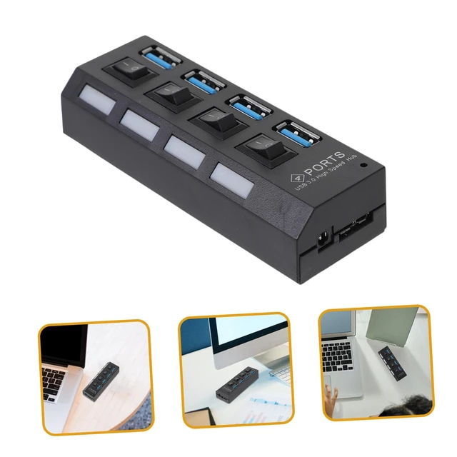 Alt view image 7 of 7 - USB 3.0 Hub 4 Port Black ABS Concentrator with Independent Controls | External Power Interface, Overload Voltage Protection, Stable Speed, Minimalist Design for USB Device