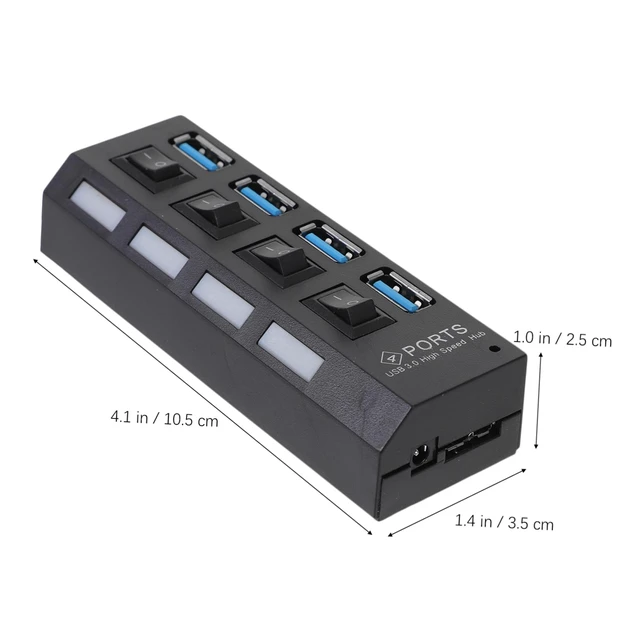 Alt view image 4 of 7 - USB 3.0 Hub 4 Port Black ABS Concentrator with Independent Controls | External Power Interface, Overload Voltage Protection, Stable Speed, Minimalist Design for USB Device