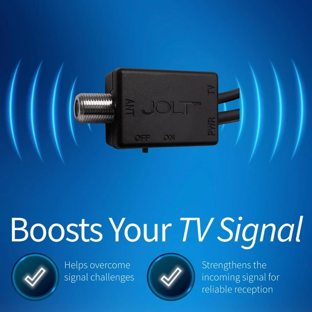 Alt view image 2 of 7 - Jolt Switch USB in-Line Amplifier for TV Antenna, Black Adjustable on and off amplification, 6 ft. USB Cable, Coaxial Cable, USB Power Adapter
