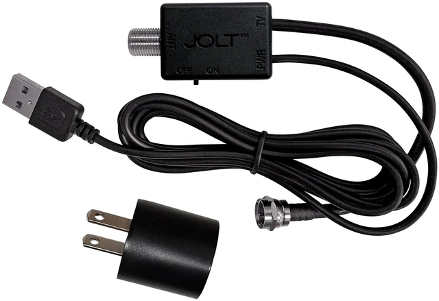 Main image of Jolt Switch USB in-Line Amplifier for TV Antenna, Black Adjustable on and off amplification, 6 ft. USB Cable, Coaxial Cable, USB Power Adapter