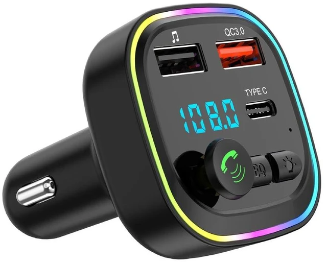 Main image of Vehicle-Mounted Bluetooth MP3 Player P4 Car FM Radio Transmitter Support PD20W Flash Charger Hands-Free Calling with Colorful Atmosphere Light (P4-QC3.0 (no Color Box))