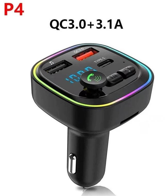 Alt view image 2 of 7 - Vehicle-Mounted Bluetooth MP3 Player P4 Car FM Radio Transmitter Support PD20W Flash Charger Hands-Free Calling with Colorful Atmosphere Light (P4-QC3.0 (no Color Box))