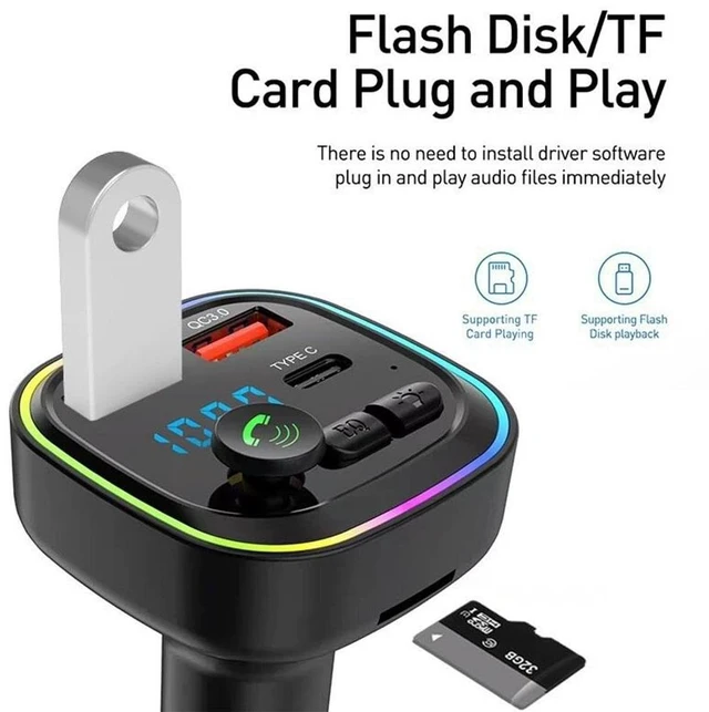 Alt view image 3 of 7 - Vehicle-Mounted Bluetooth MP3 Player P4 Car FM Radio Transmitter Support PD20W Flash Charger Hands-Free Calling with Colorful Atmosphere Light (P4-QC3.0 (no Color Box))