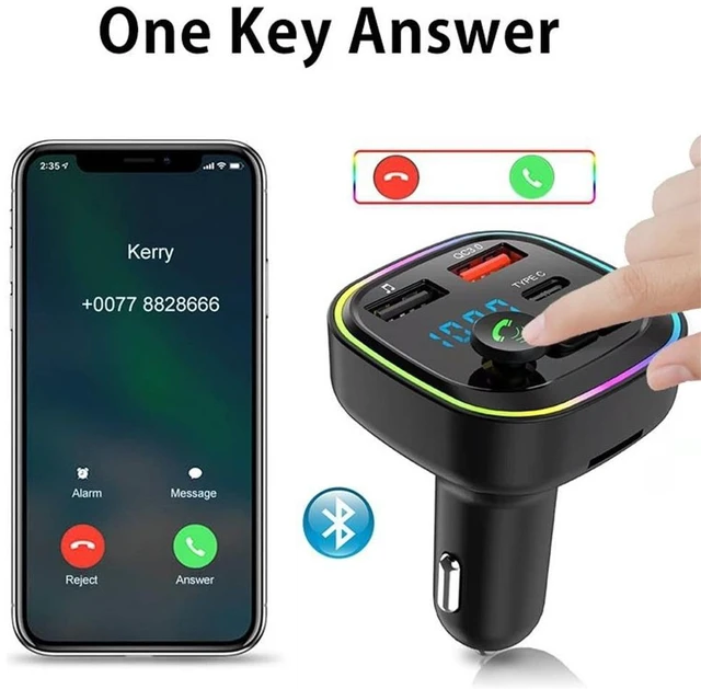 Alt view image 4 of 7 - Vehicle-Mounted Bluetooth MP3 Player P4 Car FM Radio Transmitter Support PD20W Flash Charger Hands-Free Calling with Colorful Atmosphere Light (P4-QC3.0 (no Color Box))