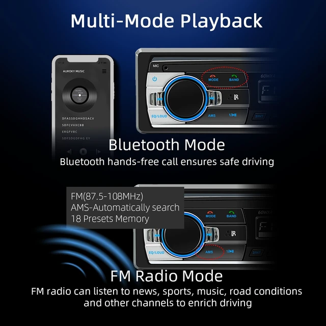 Alt view image 2 of 7 - JSD-530 Single DIN Car Stereo Bluetooth Audio Player Handsfree Radio Receiver Dual USB Ports & Fast Charging FM/MP3/TF/AUX/EQ, No CD Player