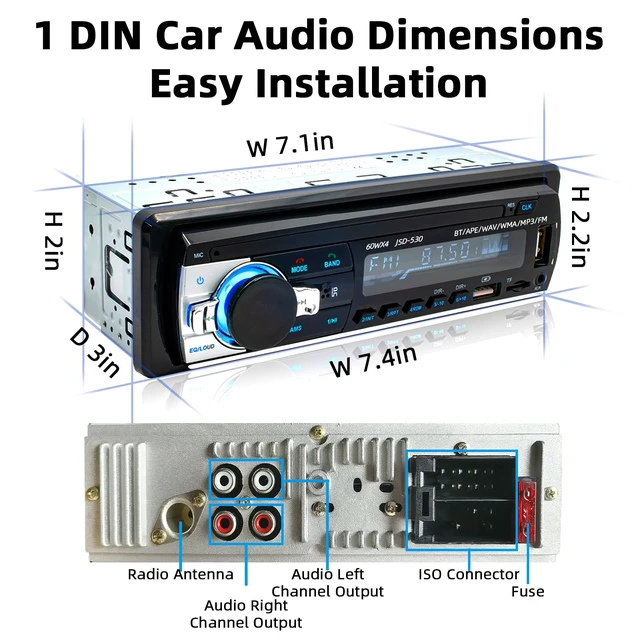 Alt view image 5 of 7 - JSD-530 Single DIN Car Stereo Bluetooth Audio Player Handsfree Radio Receiver Dual USB Ports & Fast Charging FM/MP3/TF/AUX/EQ, No CD Player