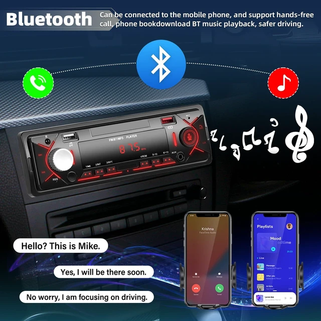 Alt view image 3 of 7 - Single Din Car Stereo with Bluetooth 5.0 Hands Free Calling Digital Car Stereo Receiver FM Radio Car Mp3 Player Audio Multimedia System with 2 USB/AUX FM Radio USB Quick Charge LCD Digital Display