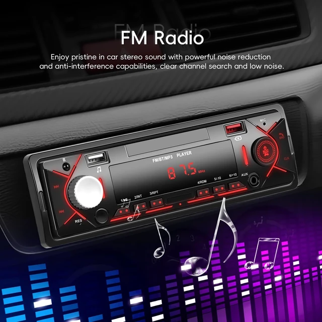 Alt view image 4 of 7 - Single Din Car Stereo with Bluetooth 5.0 Hands Free Calling Digital Car Stereo Receiver FM Radio Car Mp3 Player Audio Multimedia System with 2 USB/AUX FM Radio USB Quick Charge LCD Digital Display