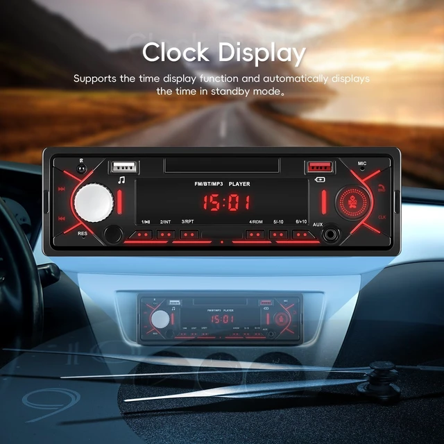 Alt view image 6 of 7 - Single Din Car Stereo with Bluetooth 5.0 Hands Free Calling Digital Car Stereo Receiver FM Radio Car Mp3 Player Audio Multimedia System with 2 USB/AUX FM Radio USB Quick Charge LCD Digital Display