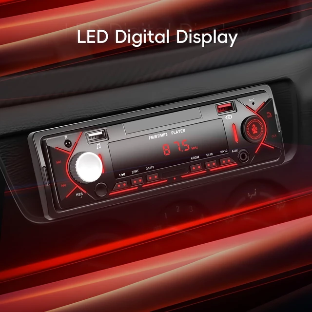 Alt view image 7 of 7 - Single Din Car Stereo with Bluetooth 5.0 Hands Free Calling Digital Car Stereo Receiver FM Radio Car Mp3 Player Audio Multimedia System with 2 USB/AUX FM Radio USB Quick Charge LCD Digital Display