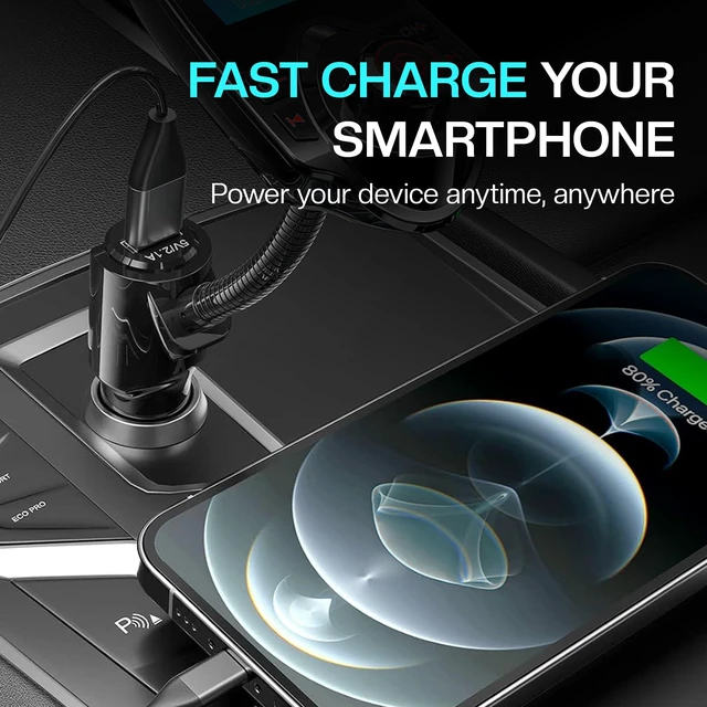 Alt view image 5 of 7 - Bluetooth FM Transmitter for Car, Bluetooth Car Adapter, Black | Dual USB Fast Charging, Bluetooth 5.0, 1.44" LCD, Bluetooth USB MicroSD AUX, Flexible Gooseneck, 12V-24V for Cars SUVs Trucks