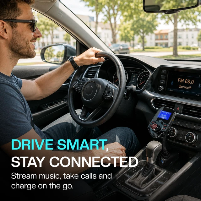 Alt view image 6 of 7 - Bluetooth FM Transmitter for Car, Bluetooth Car Adapter, Black | Dual USB Fast Charging, Bluetooth 5.0, 1.44" LCD, Bluetooth USB MicroSD AUX, Flexible Gooseneck, 12V-24V for Cars SUVs Trucks
