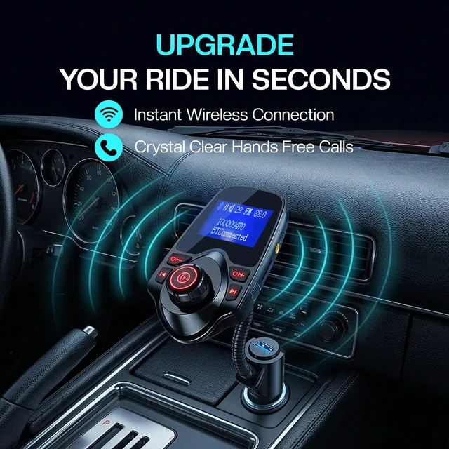 Alt view image 7 of 7 - Bluetooth FM Transmitter for Car, Bluetooth Car Adapter, Black | Dual USB Fast Charging, Bluetooth 5.0, 1.44" LCD, Bluetooth USB MicroSD AUX, Flexible Gooseneck, 12V-24V for Cars SUVs Trucks