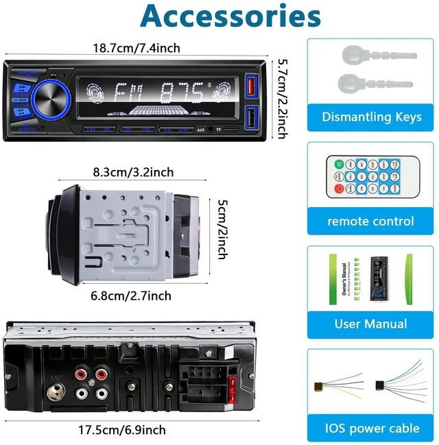 Alt view image 7 of 7 - Car Radio Single DIN Car Stereo Bluetooth Digital Media Receiver | Car Stereo Bluetooth 50Wx4 Output FM Car Radio - USB/AUX/TF/EQ/MP3/APP/7 LED Colors,Push to Talk Control Audio Systems, No CD