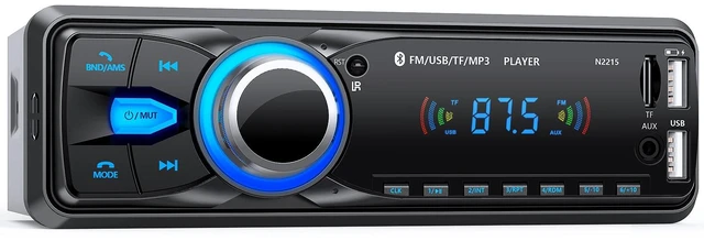 Main image of Car Radio with Bluetooth 5.0, Single DIN Car Stereo Bluetooth | with FM and Hands-Free Calling, 1 DIN Radio with 2.1A Charging Port, 2 USB/AUX/TF Card/MP3/WMA/WAV Player, No CD/DVD Player