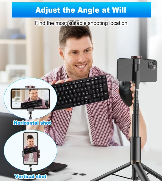 Alt view image 6 of 7 - 67" Cell Phone Selfie Stick Tripod,Smartphone Stand All-in-1 with Integrated Wireless Remote,Portable,Lightweight,Extendable for iPhone/Android(Black)