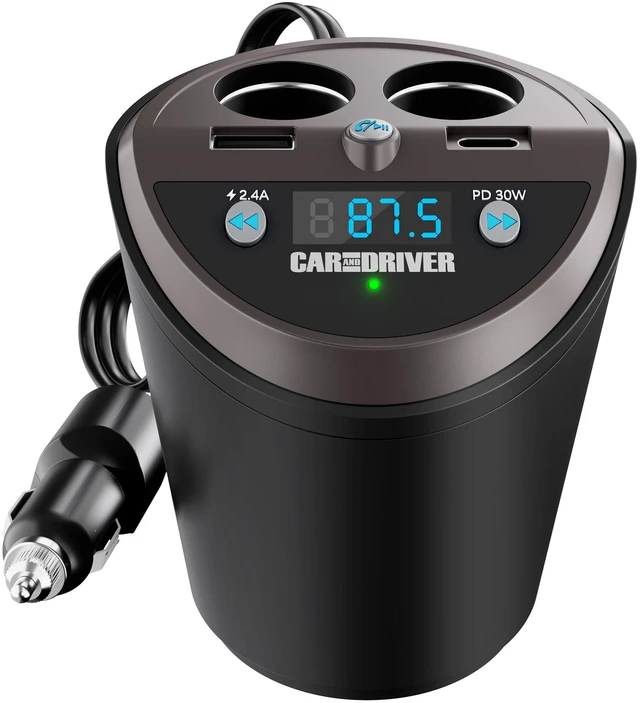 Main image of Bluetooth Car Adapter, FM Transmitter, USB-C Port, Cigarette Lighter Socket | Voice Support: Alexa, Siri & Google Assistant, Noise-Canceling Mic, Hands-Free Calls, 4 Ports Charge iPhone
