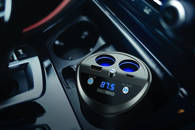 Alt view image 2 of 6 - Bluetooth Car Adapter, FM Transmitter, USB-C Port, Cigarette Lighter Socket | Voice Support: Alexa, Siri & Google Assistant, Noise-Canceling Mic, Hands-Free Calls, 4 Ports Charge iPhone