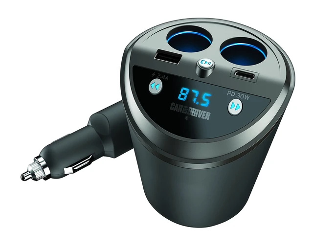 Alt view image 5 of 6 - Bluetooth Car Adapter, FM Transmitter, USB-C Port, Cigarette Lighter Socket | Voice Support: Alexa, Siri & Google Assistant, Noise-Canceling Mic, Hands-Free Calls, 4 Ports Charge iPhone
