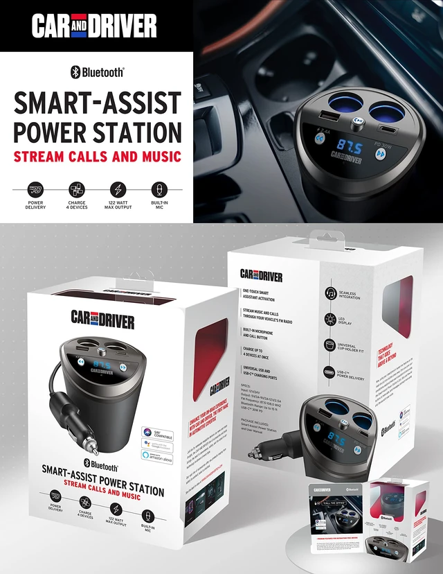 Alt view image 6 of 6 - Bluetooth Car Adapter, FM Transmitter, USB-C Port, Cigarette Lighter Socket | Voice Support: Alexa, Siri & Google Assistant, Noise-Canceling Mic, Hands-Free Calls, 4 Ports Charge iPhone