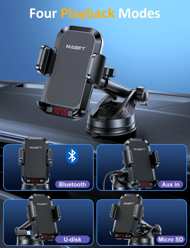 Alt view image 5 of 7 - Bluetooth Car Adapter 3 in 1 FM Transmitter Car Radio Bluetooth Transmitter with Phone Holder, PD 54W Fast Charging, Strong Microphone, HiFi Bass Sound, Hands-Free Call, Support USB/TF Drive
