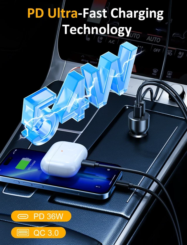 Alt view image 3 of 7 - Bluetooth Car Adapter 3 in 1 FM Transmitter Car Radio Bluetooth Transmitter with Phone Holder, PD 54W Fast Charging, Strong Microphone, HiFi Bass Sound, Hands-Free Call, Support USB/TF Drive