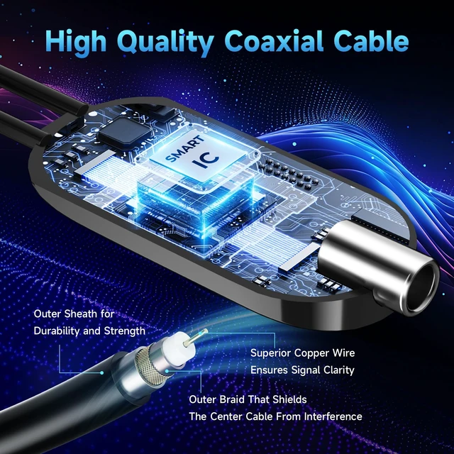 Alt view image 7 of 7 - 2026 Digital TV Antenna for Smart TV Indoor, 6000+ Miles Long Range HD Antenna for Local Channels with Signal Booster Amplifier, Support 8K 4K 1080p for All TVs - 38FT Coax Cable