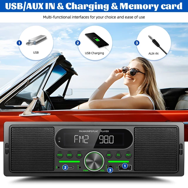 Alt view image 3 of 7 - Single Din Car Stereo Radio Bluetooth Multimedia Car Audio Receivers with Digital LCD Display AM/FM Car Radio Dual USB/Type-C/AUX-in MP3 Player Lossless Sound Quality Quick Charge+ Remote