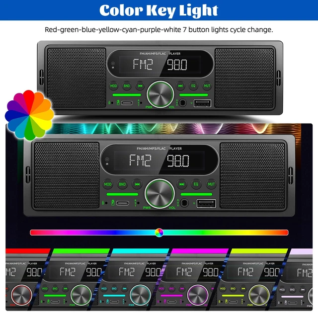 Alt view image 6 of 7 - Single Din Car Stereo Radio Bluetooth Multimedia Car Audio Receivers with Digital LCD Display AM/FM Car Radio Dual USB/Type-C/AUX-in MP3 Player Lossless Sound Quality Quick Charge+ Remote
