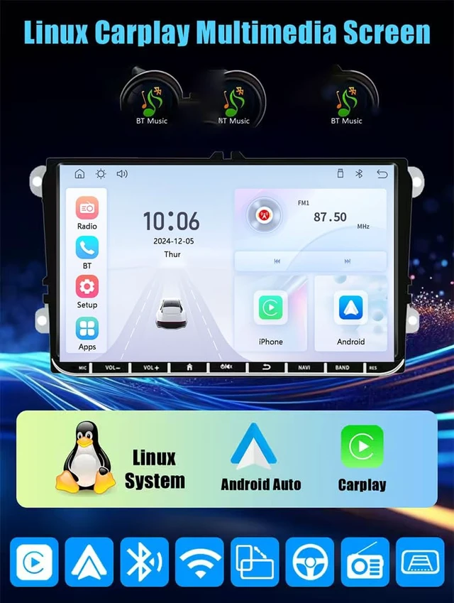 Alt view image 4 of 7 - STAPON 10inch carplay Android auto 1280X720P 2.5D IPS Screen car Stereo 2din car Head Unit with fm Bluetooth Rear View Support Steering Control Mirror View Linux systerm