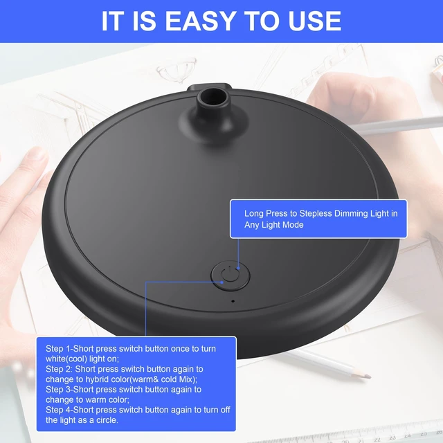 Alt view image 6 of 7 - New LED Desk Lamp for Home Office,3 Colors Dimmable Table Lamp | Dimmable Reading Light Compact design fits well on desks and bedside tables,for College Dorm Room,Bedroom Desk Light