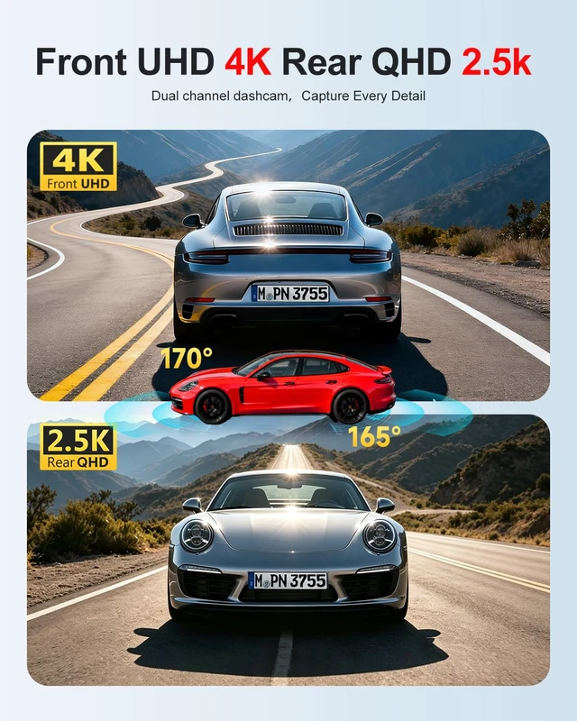 Alt view image 2 of 7 - Dash Cam Front and Rear: 4K+2.5K Dash Camera for Cars Free 64GB Card | 5.8GHz WiFi, Touch Screen, Night Vision, 170°Wide Angle, App Control, Loop Recording, 24H Parking Mode, G-Sensor