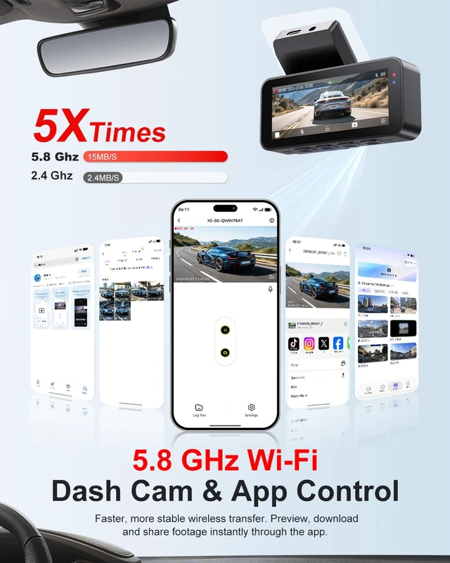 Alt view image 5 of 7 - Dash Cam Front and Rear: 4K+2.5K Dash Camera for Cars Free 64GB Card | 5.8GHz WiFi, Touch Screen, Night Vision, 170°Wide Angle, App Control, Loop Recording, 24H Parking Mode, G-Sensor