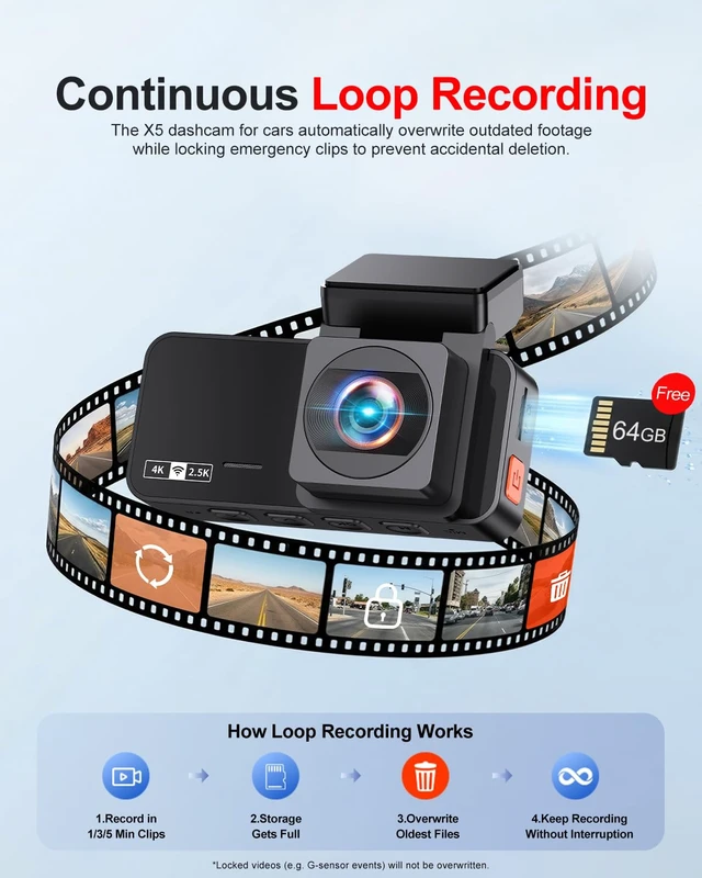 Alt view image 6 of 7 - Dash Cam Front and Rear: 4K+2.5K Dash Camera for Cars Free 64GB Card | 5.8GHz WiFi, Touch Screen, Night Vision, 170°Wide Angle, App Control, Loop Recording, 24H Parking Mode, G-Sensor