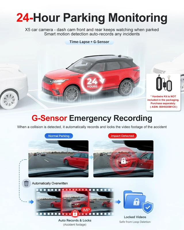 Alt view image 7 of 7 - Dash Cam Front and Rear: 4K+2.5K Dash Camera for Cars Free 64GB Card | 5.8GHz WiFi, Touch Screen, Night Vision, 170°Wide Angle, App Control, Loop Recording, 24H Parking Mode, G-Sensor