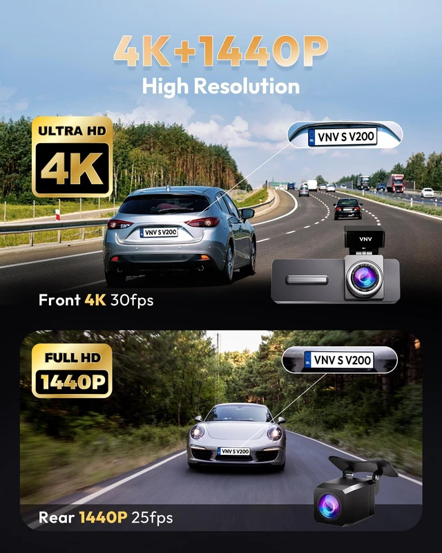 Alt view image 2 of 7 - 4K+2.5K Dash Cam Front and Rear, WiFi-6 APP Control Dash Camera for Car | Enhanced Night Vision, Free 64GB Card, 24H Parking Mode, Advanced WDR&HDR, G-Sensor, Loop Record, 170°Wide Angle, 2" IPS