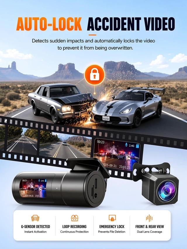 Alt view image 3 of 7 - 4K+2.5K Dash Cam Front and Rear, 2CH dashcam Free 32GB with WiFi | 1.5" IPS Screen dash cam for car, APP Control, G-Sensor, Loop Recording, 24H Parking Mode, Night Vision, Car Dash Camera