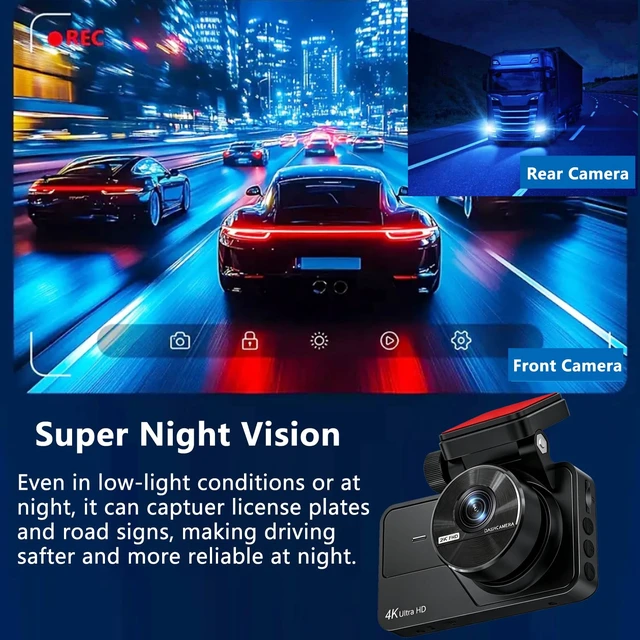Alt view image 6 of 7 - Dual Dash Cam Front and Rear, 4K+2K Dash Camera for Cars, Front Rear Dashcam G-Sensor, 170° Wide Angle, 3" IPS Screen, 24H Parking Monitor, Loop Recording, WiFi & APP Control, with 64GB Card