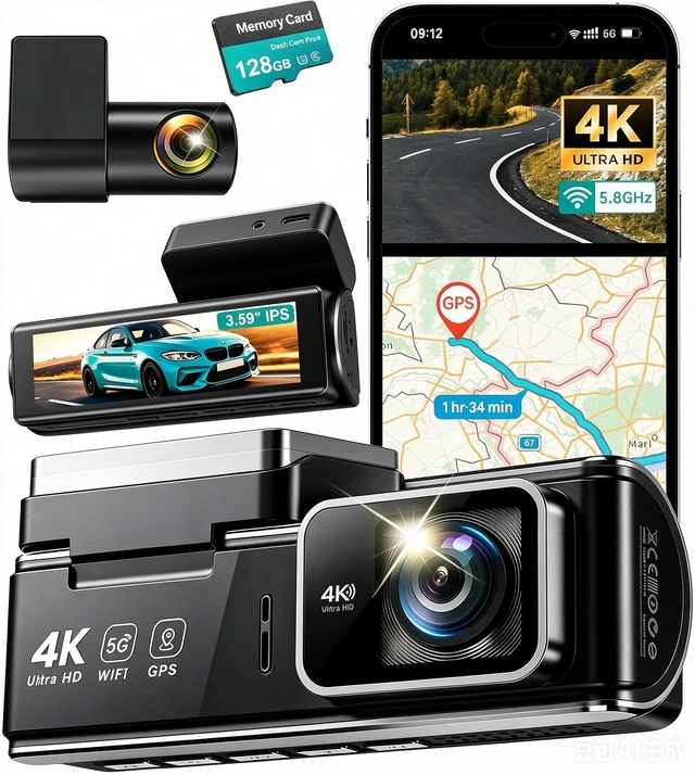 Main image of 4K Dual Dash Cam Front and Rear - 5.8G WiFi GPS with 128GB SD Card | 4K Front+1080P Rear Dash Cam, 3.59" IPS,Night Vision, 24H Parking, G-Sensor, Loop Rec for Family & Rideshare Drivers