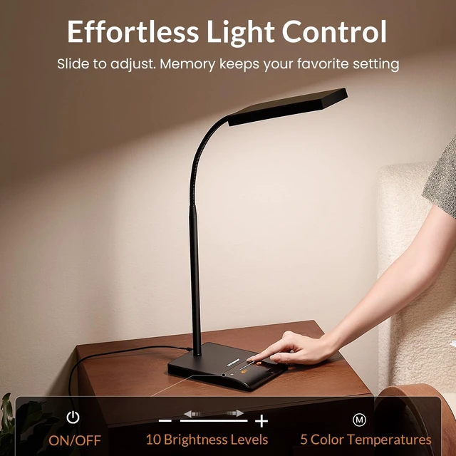 Alt view image 7 of 7 - Desk Lamp, 800LM LED for Home Office, True Eye-Caring for Reading | 50 Lighting Modes, 2X Wider Panel, 360° Flexible Gooseneck, Touch Control, 12W Bright Table Lamp for Dorm, Bedroom, Study