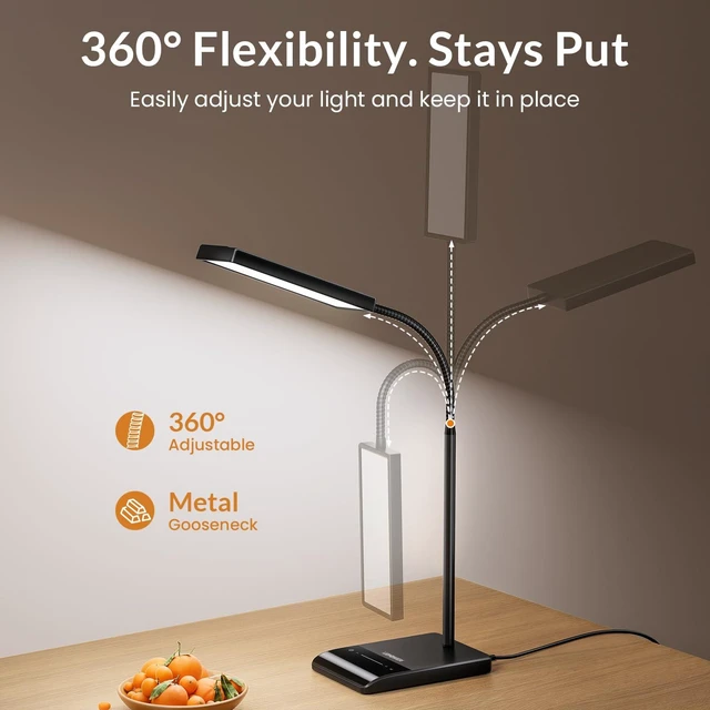 Alt view image 6 of 7 - Desk Lamp, 800LM LED for Home Office, True Eye-Caring for Reading | 50 Lighting Modes, 2X Wider Panel, 360° Flexible Gooseneck, Touch Control, 12W Bright Table Lamp for Dorm, Bedroom, Study