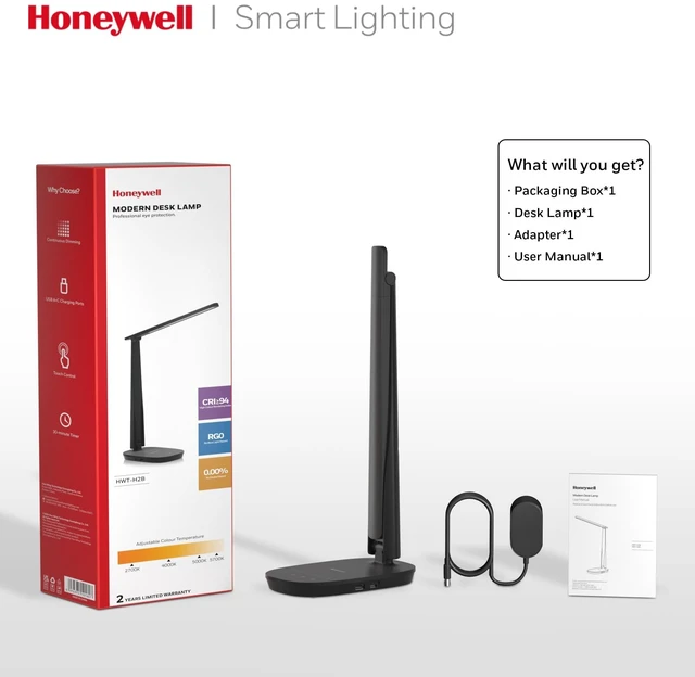 Alt view image 7 of 7 - HWT-H2 LED Desk Lamp, Eye-Caring Full Spectrum, USB Charging | CRI94 Full Spectrum Eye-Caring Light, Low Blue Light, 4 Color Modes, USB-A & USB-C Charging, Foldable Touch Control