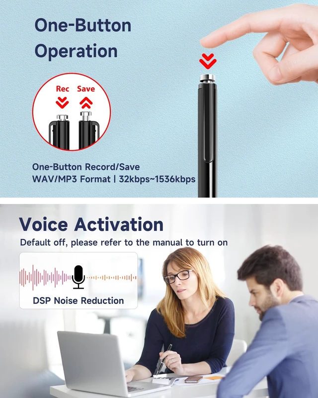 Alt view image 4 of 6 - 64GB Digital Voice Recorder - (4000 Hours) Voice Recorder with AI Noise Reduction, Voice Activated Recorder for Study Lecture Interview Course
